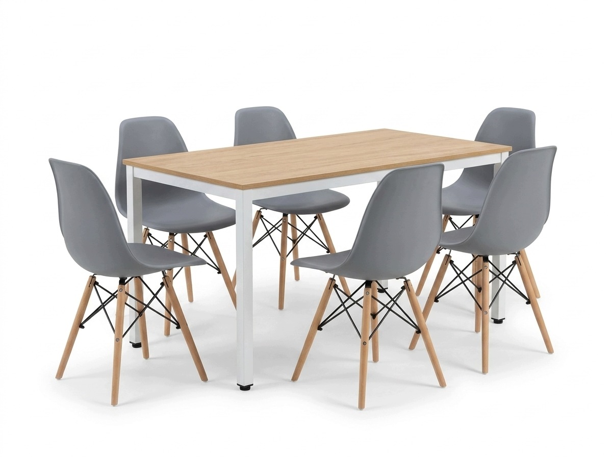 Stół Loft z Krzesłami 120x60 Dąb Sonoma 6 Krzeseł Skandynawskich Szarych