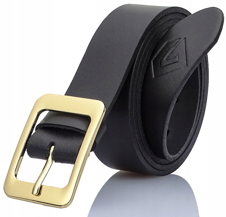 KLAMRA ZŁOTA Damski Pasek do spodni czarny skóra