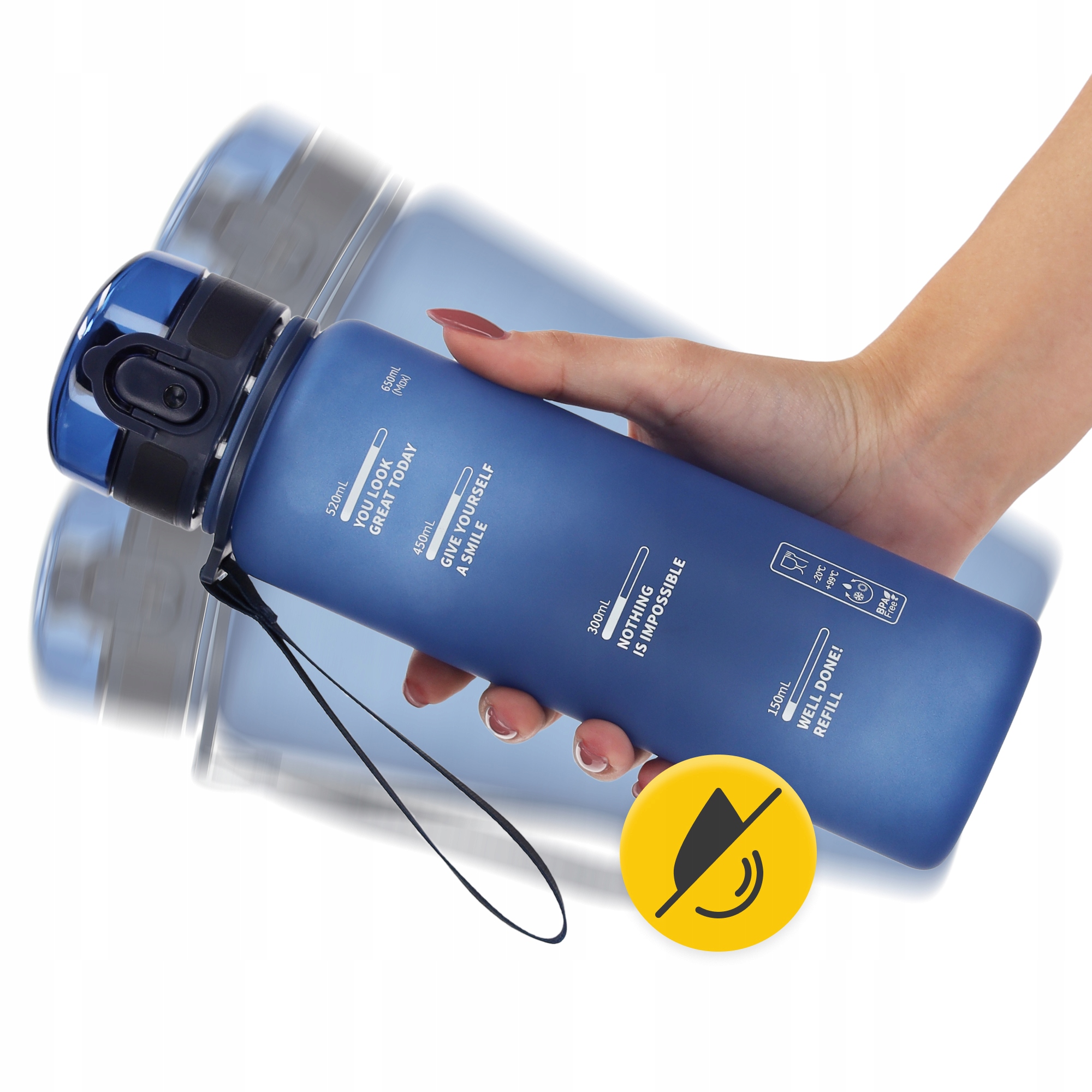 BUTELKA BIDON NA WODĘ NAPÓJ TRITANOWA SZCZELNA SPORTOWA Z PODZIAŁKĄ 650 ml Kolor dominujący niebieski