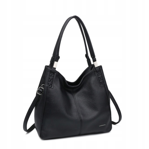 Czarna Torebka Damska Worek Shopper na Ramię LUIGISANTO Skóra Ekologiczna