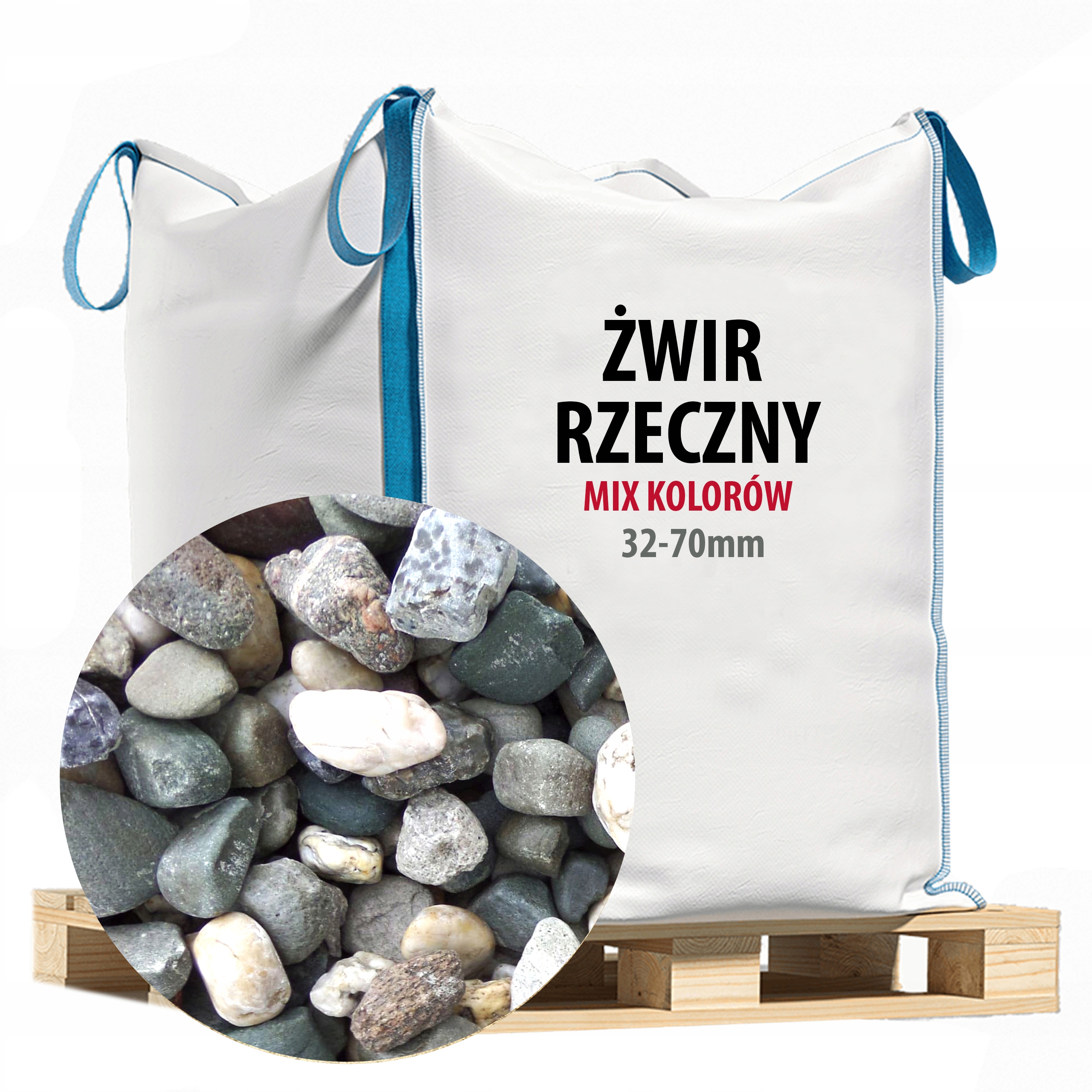 

Żwir Rzeczny Ogrodowy MIX Kolor 32-70 Tona Big Bag