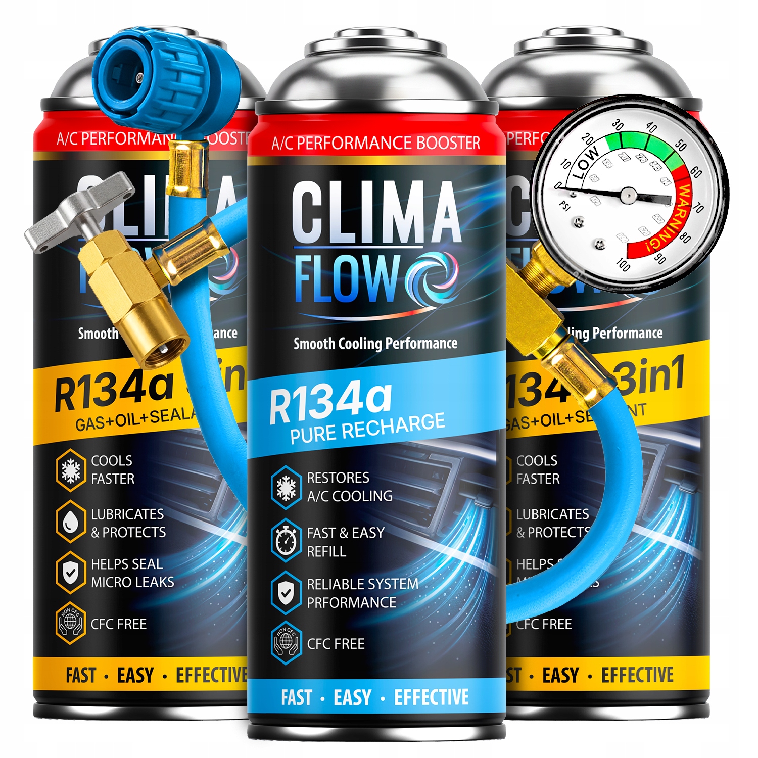 Clima Flow 2x R134a 3v1 Kabel klimatizace auta Klima Set klimatizace