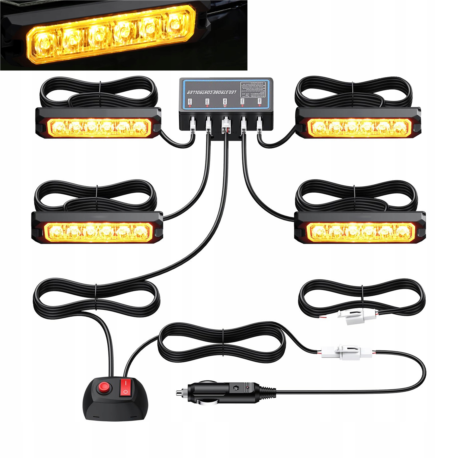 Výstražné stroboskopy Automobilová stroboskopická světla 4x 6 Led 12/24V