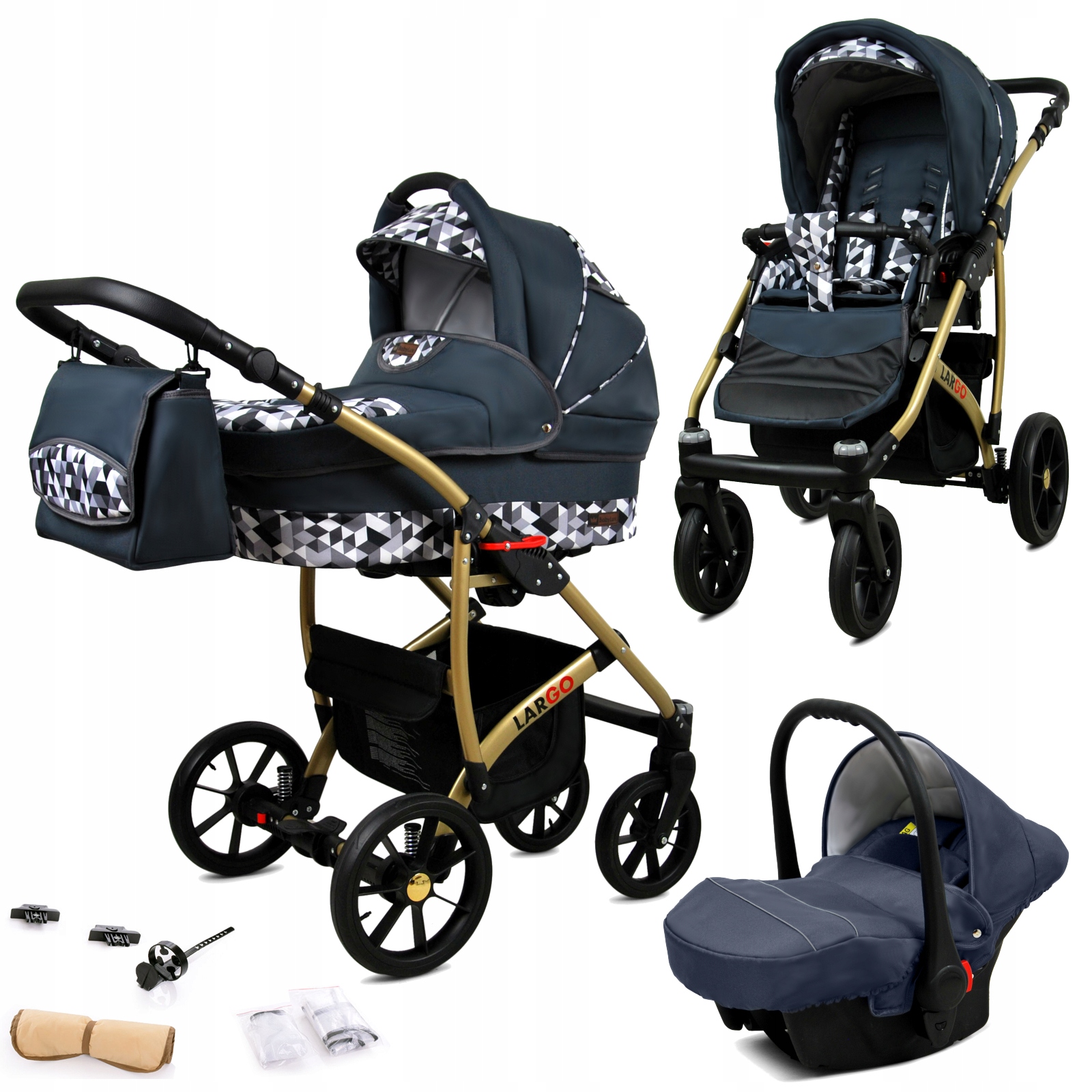 Wózek dziecięcy 3w1 BabyLux Largo spacerówka gondola fotelik samochodowy