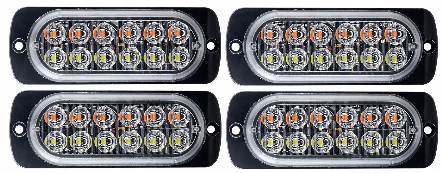 Výstražné Světlo Bílo-oranžové 12 Led Nouzový Kohout Autopřepravník 4 Ks