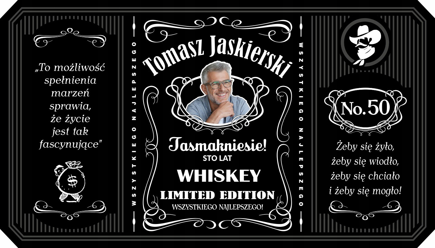 Etykieta na butelkę z okazji urodzin ze zdjęciem solenizanta 3l.