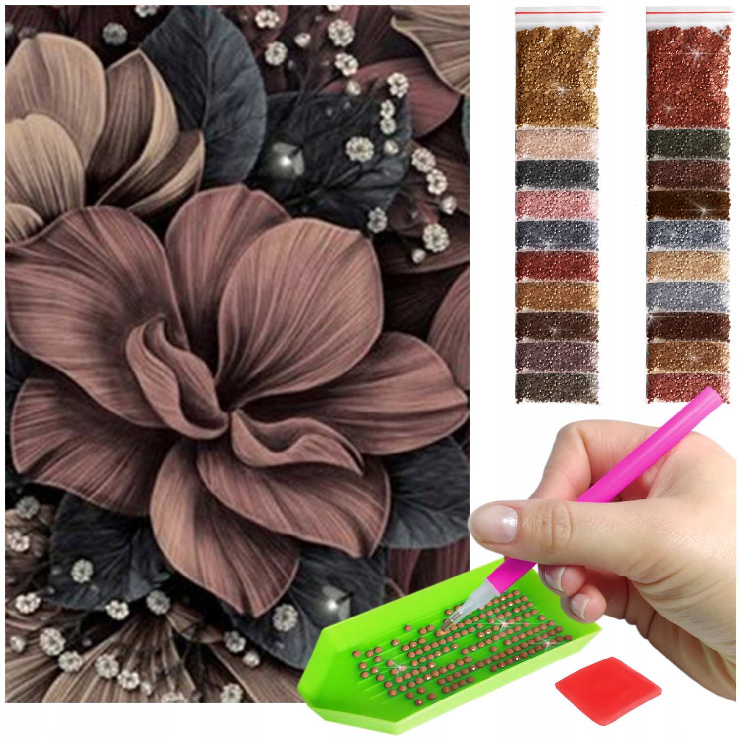 Velká diamantová výšivka diamond painting mozaika květina příroda zahrada 60x40cm