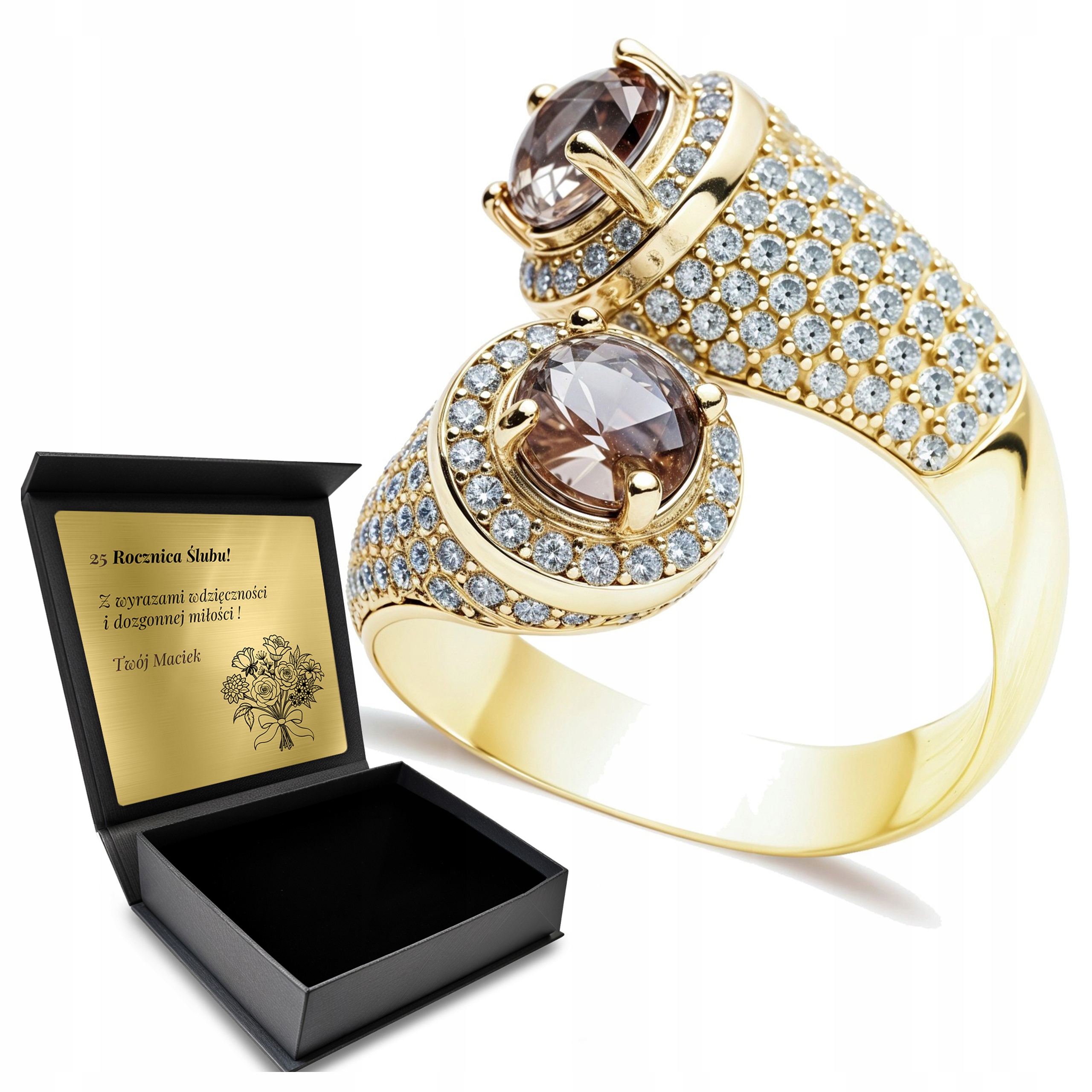 Prstýnek Milenců Se Zirkony A Zultanitem S Gravírováním