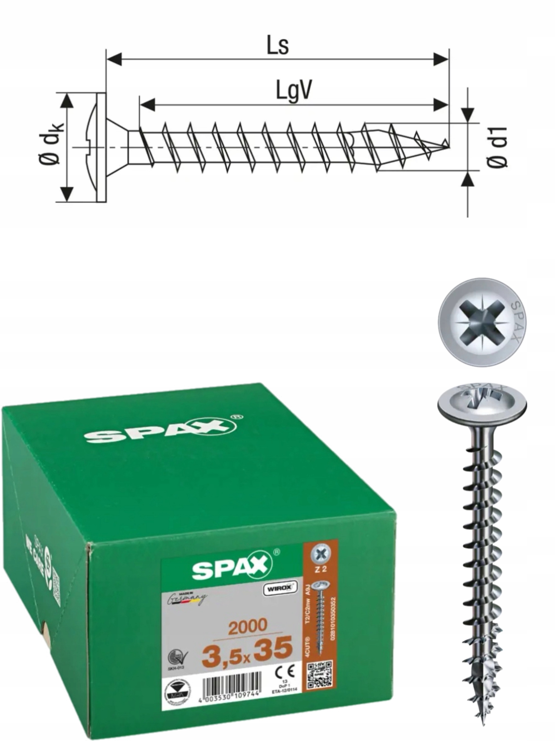 Univerzálna skrutka Wirox spax 3,5 x 35 Wirox podložka 2000 ks