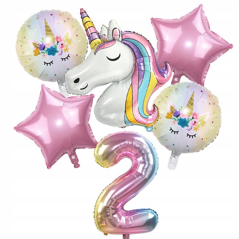 BALONY ZESTAW UNICORN JEDNOROŻEC URODZINY CYFRA 2