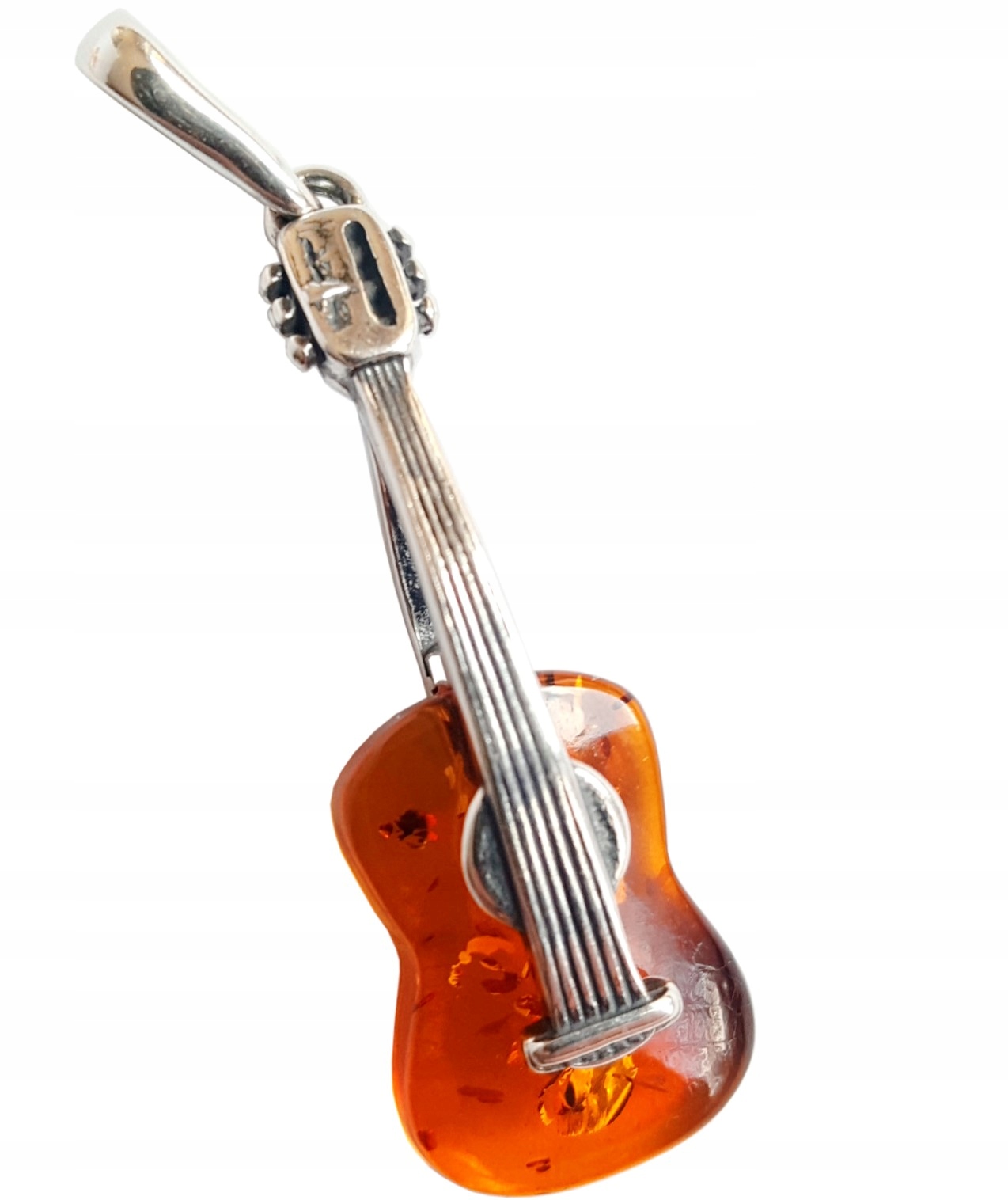 Wisiorek GITARA srebro BURSZTYN łańcuszek +CERTYF.