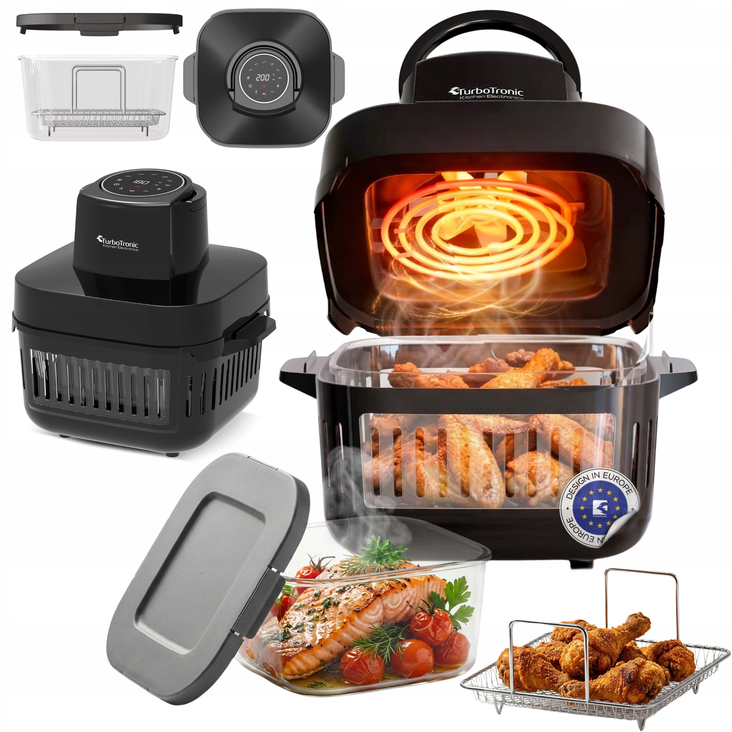 Frytownica Beztłuszczowa 6L Air Fryer 1600W Szklany Kosz Do Smażenia