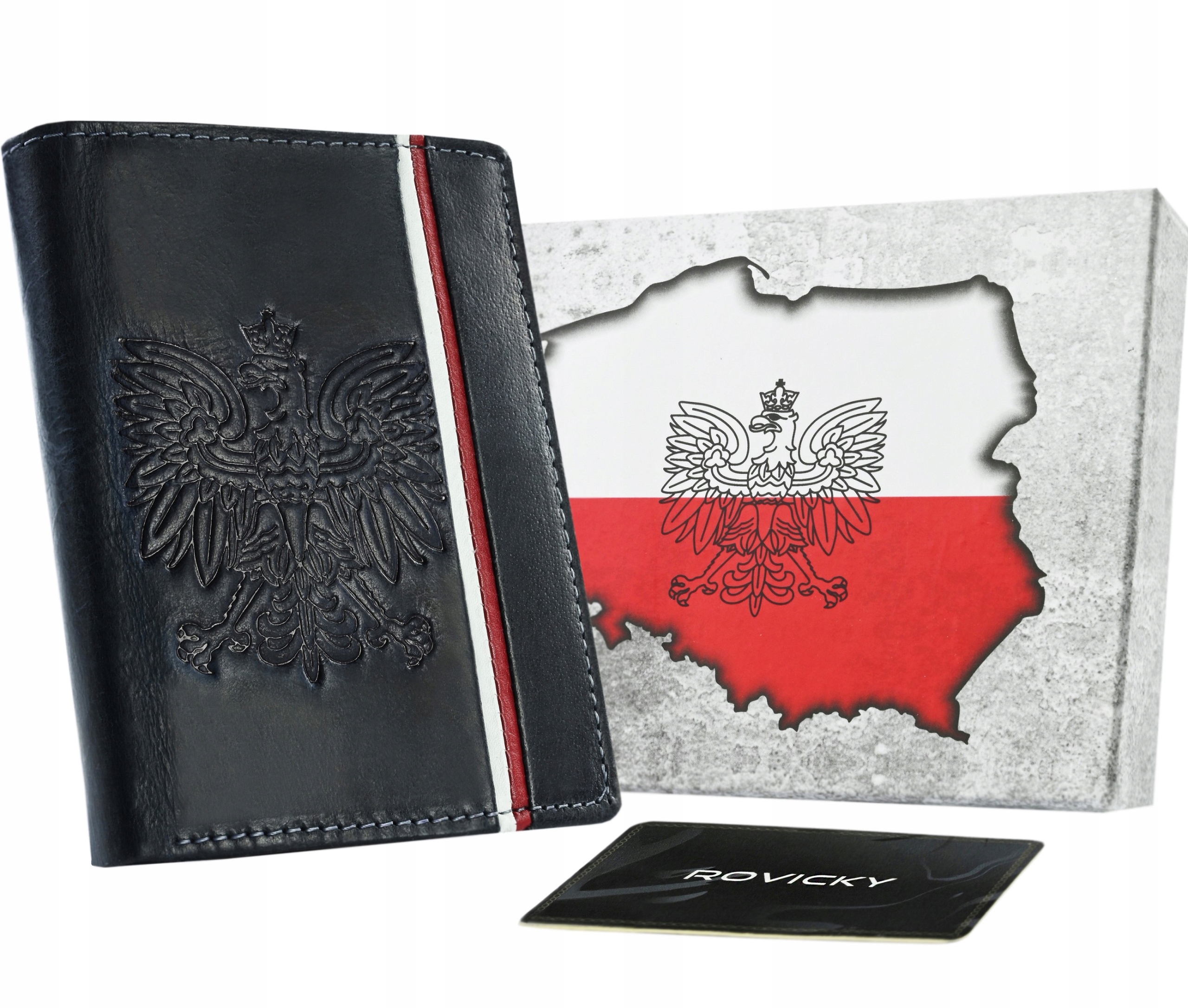 

Duży portfel męski skórzany z godłem Polska Rfid