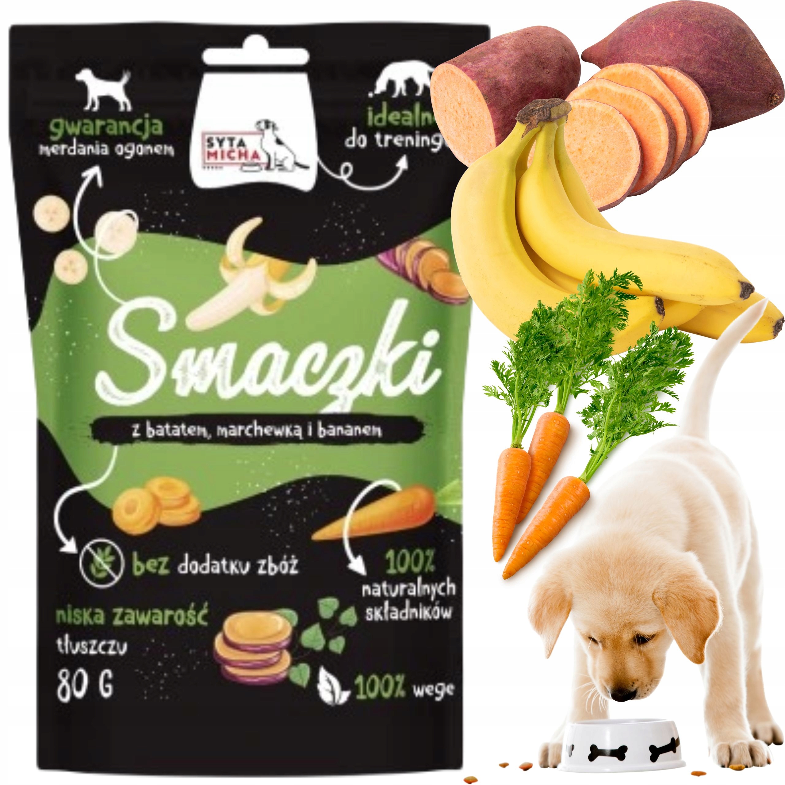Smaczki dla psa z batatem, marchewką i bananem WEGE 80g trenerki