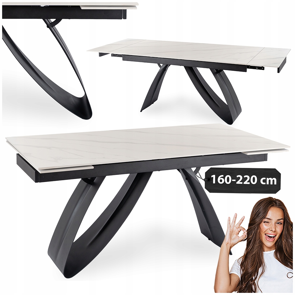 Rozkládací keramický stůl Umělý Kámen Na Bázi Křemene do jídelny Bílý Devon 160/220