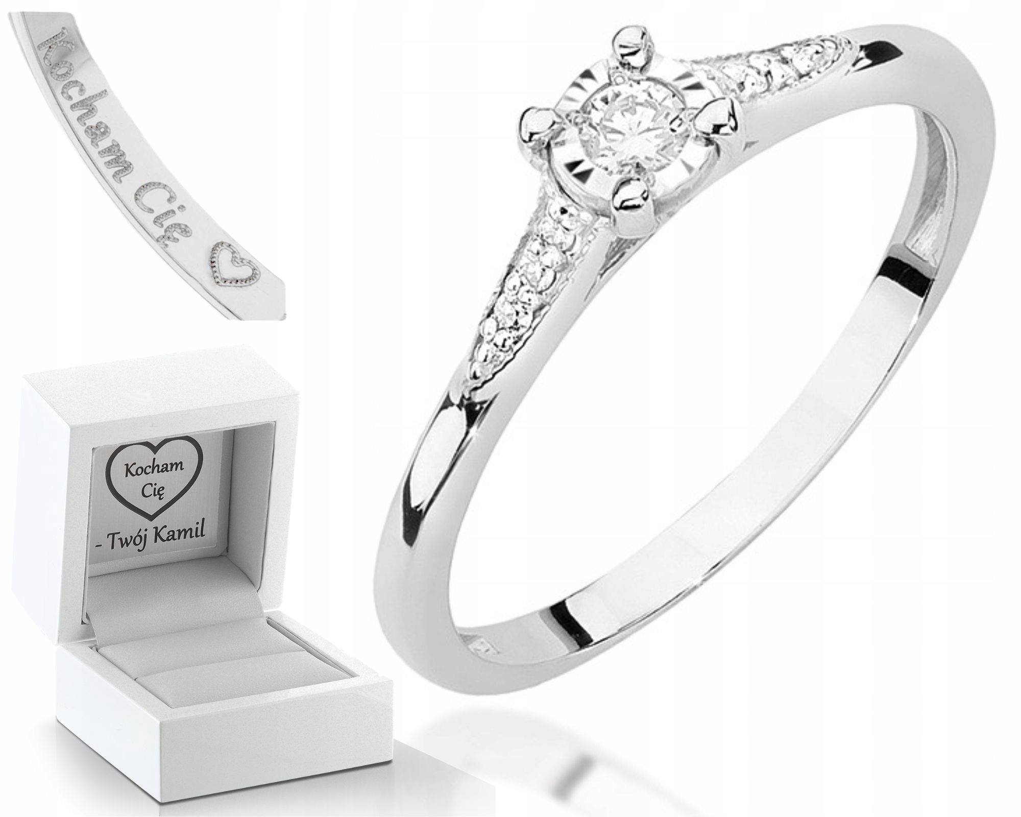 Prstýnek Z Bílého Zlata S Diamanty Gravírování Zlato Jako Dárek