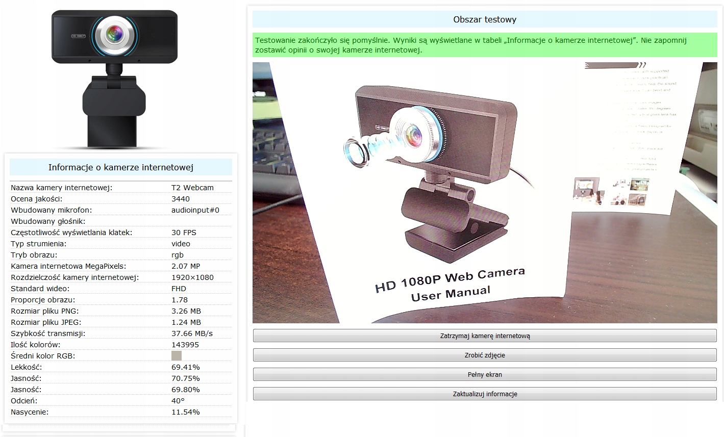Kamerka Kamera INTERNETOWA PC 2MPIX 1080p MIKROFON Wbudowany mikrofon Tak