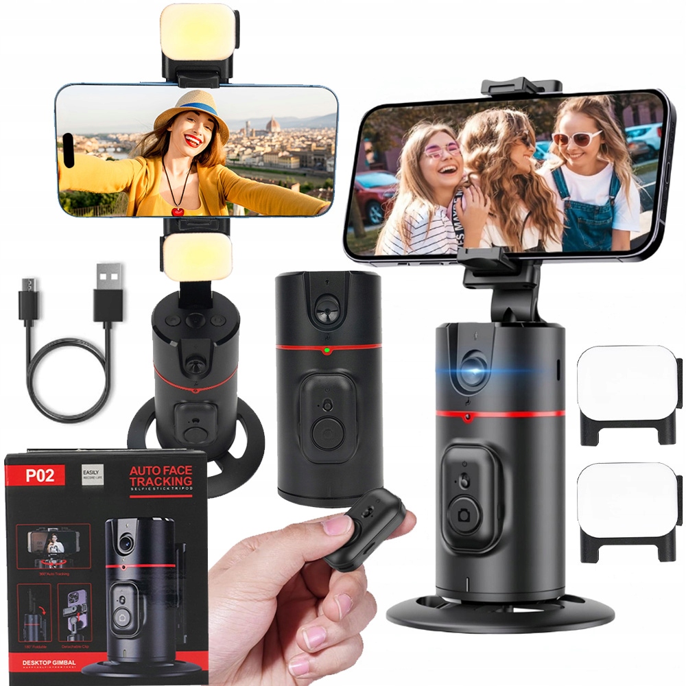 Gimbal pro telefon Stabilizátor Otočný 360° Ai Led tracker dálkové ovládání