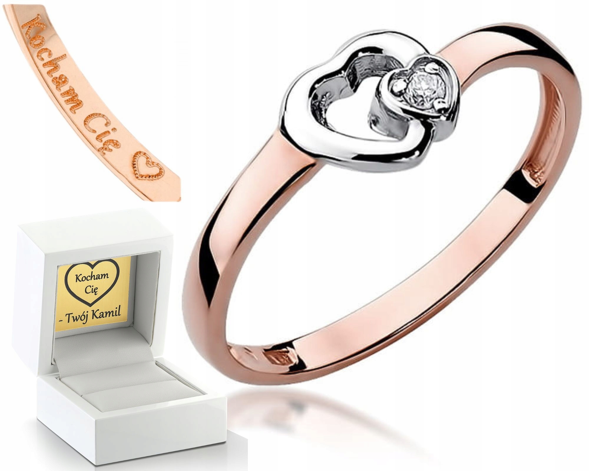 Růžové Zlato Prstýnek S Briliantem 0,02 Ct Srdce Zlato