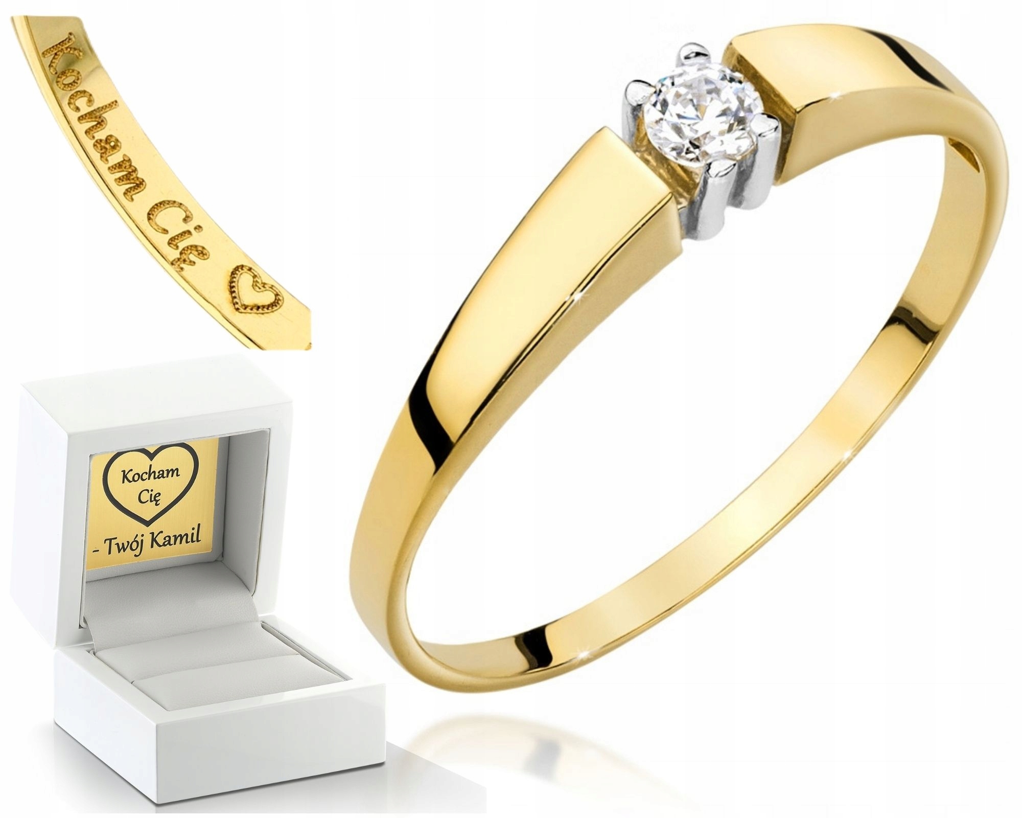 Zásnubní Zlatý Prstýnek S Diamanty Gravírování Jako Dárek 0,20 Ct 585 Za