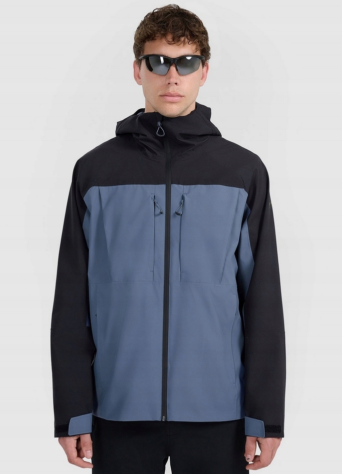 4F pánská technická bunda s kapucí a kapsami na hrudi, modrá