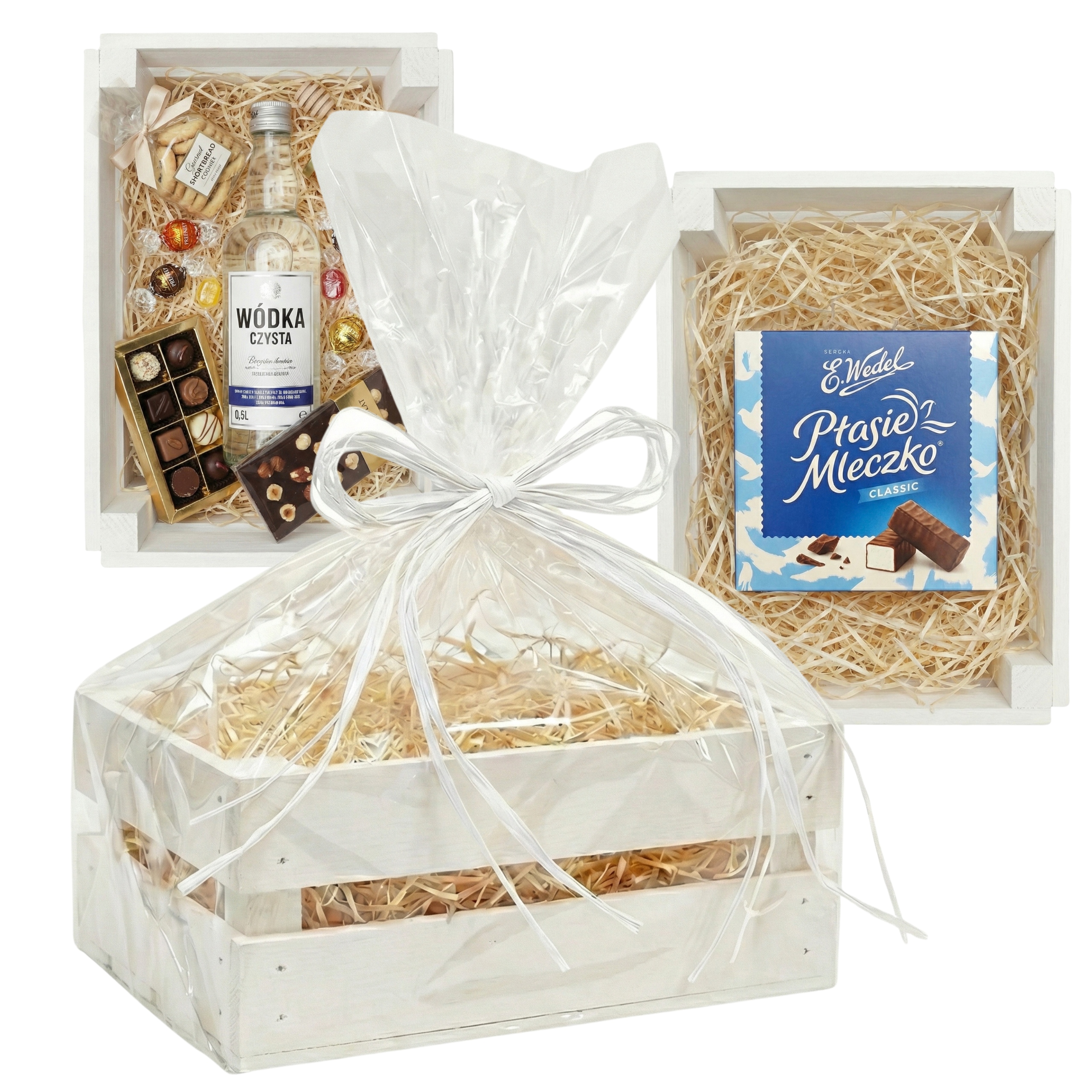 Dřevěná krabička Bílá Dárkový koš Košík na Dárek Balení Box