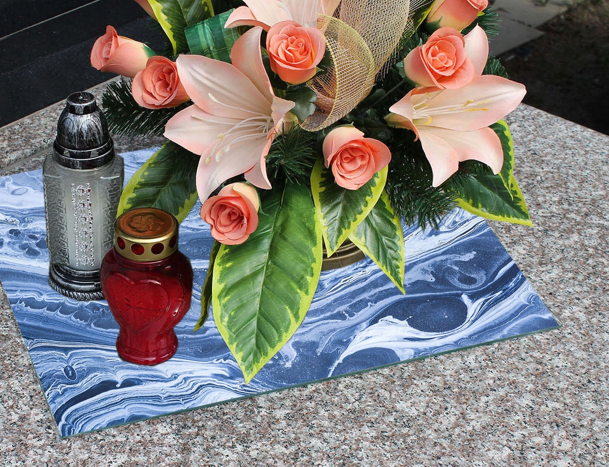 Podstawka na CMENTARZ szyba HARTOWANA + gumowe podstawki 60x52cm na POMNIK Motyw inny