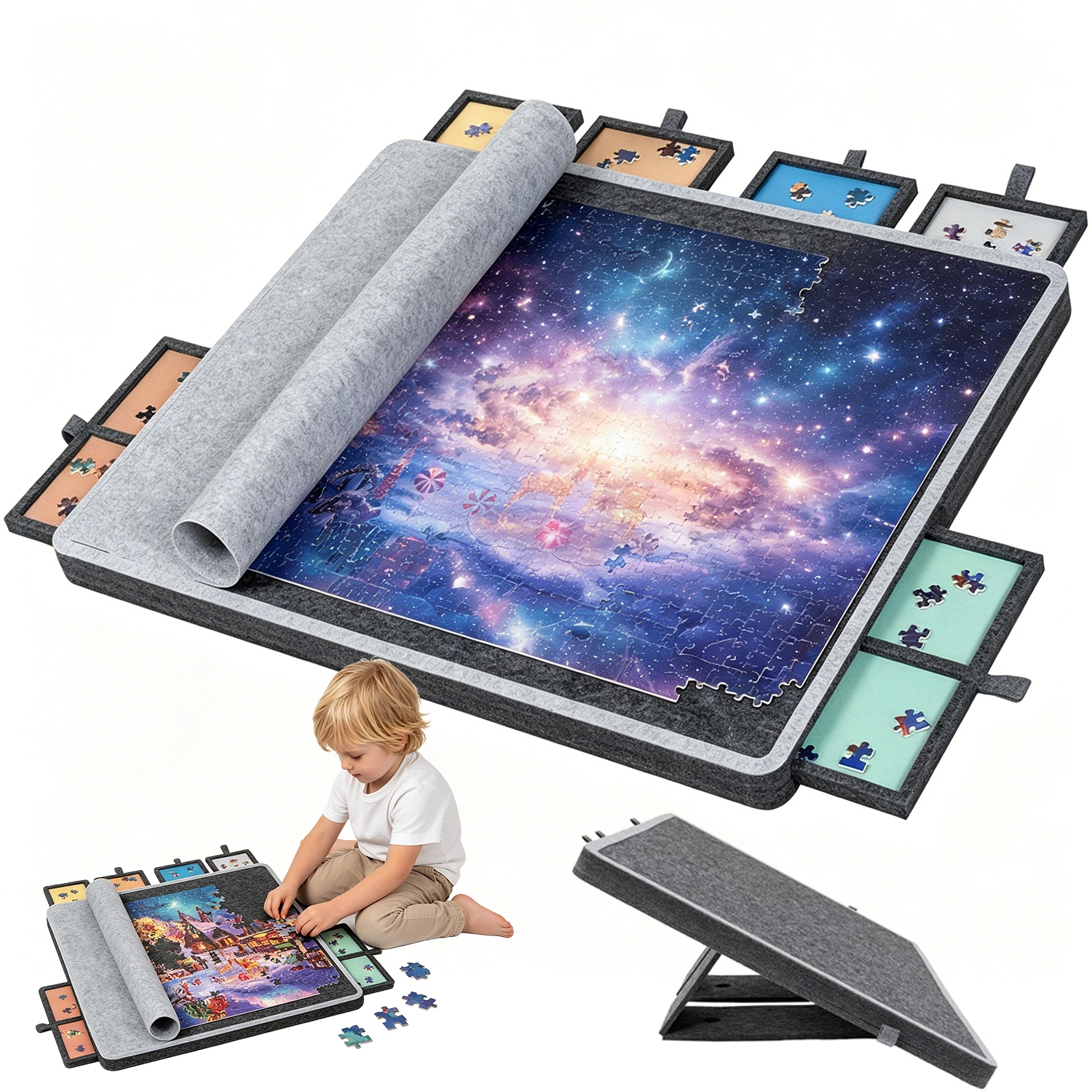 PLANSZA DO PUZZLI 80X60CM Z REGULACJĄ KĄTA I SZUFLADAMI DO SORTOWANIA