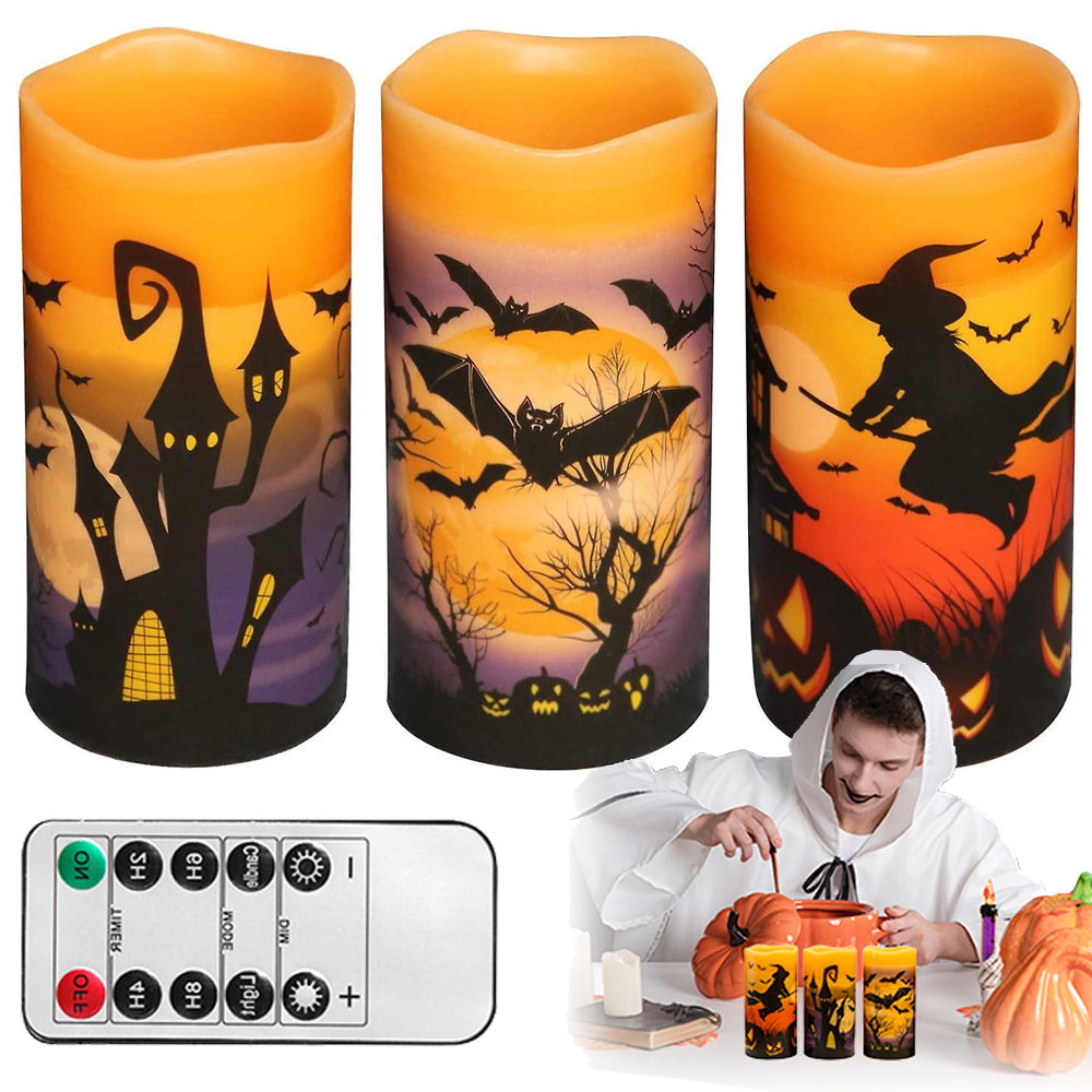 3KS Dekorace Na Halloween Elektronická Svíčka S Dálkovým Ovládáním Oranžová