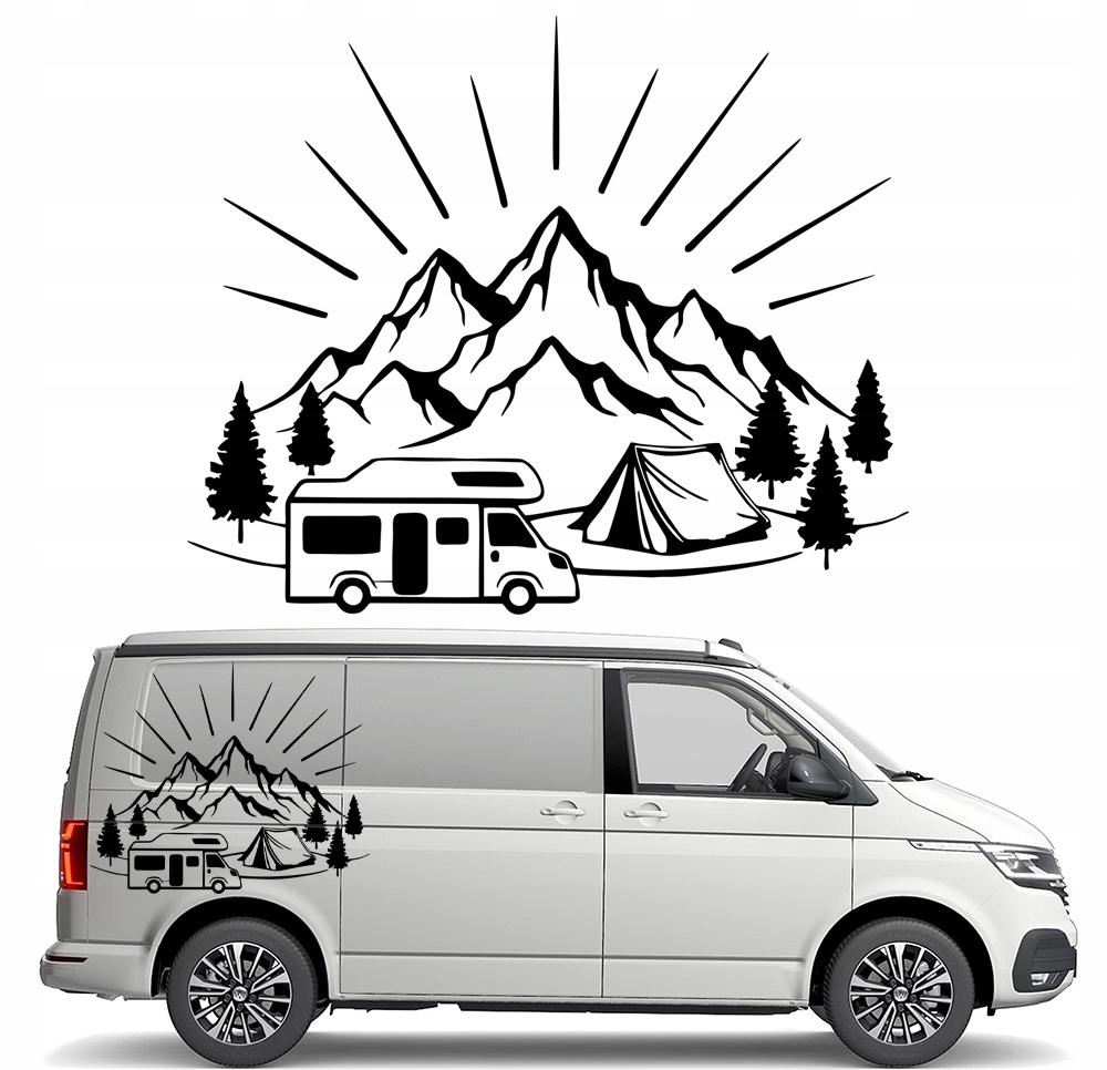 Samolepka na auto Kamper Hory Cestování Kempování Kamper Stromy 90x108 Barvy