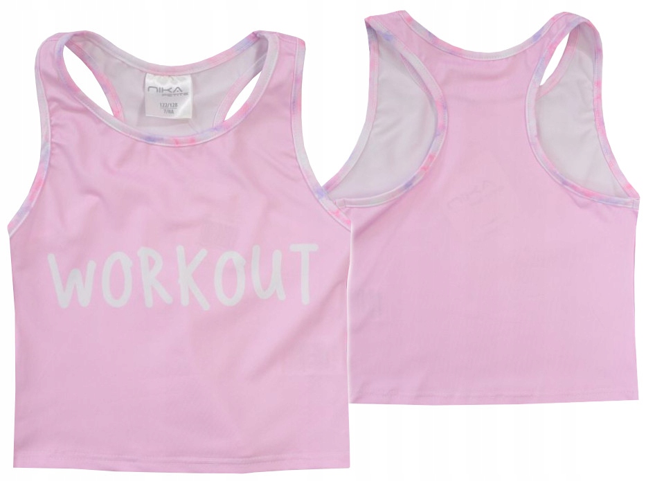 TOP SPORTOWY KOSZULKA krótka FITNES GIMNASTYKA JOGA w-f RÓŻ 134/140 R075F