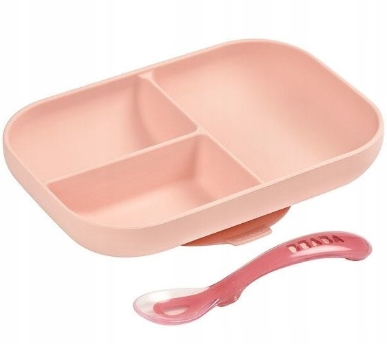 BEABA TALERZ z PRZYSSAWKĄ Łyżeczka SILIKON 4m+ RÓŻ Kod producenta 913456