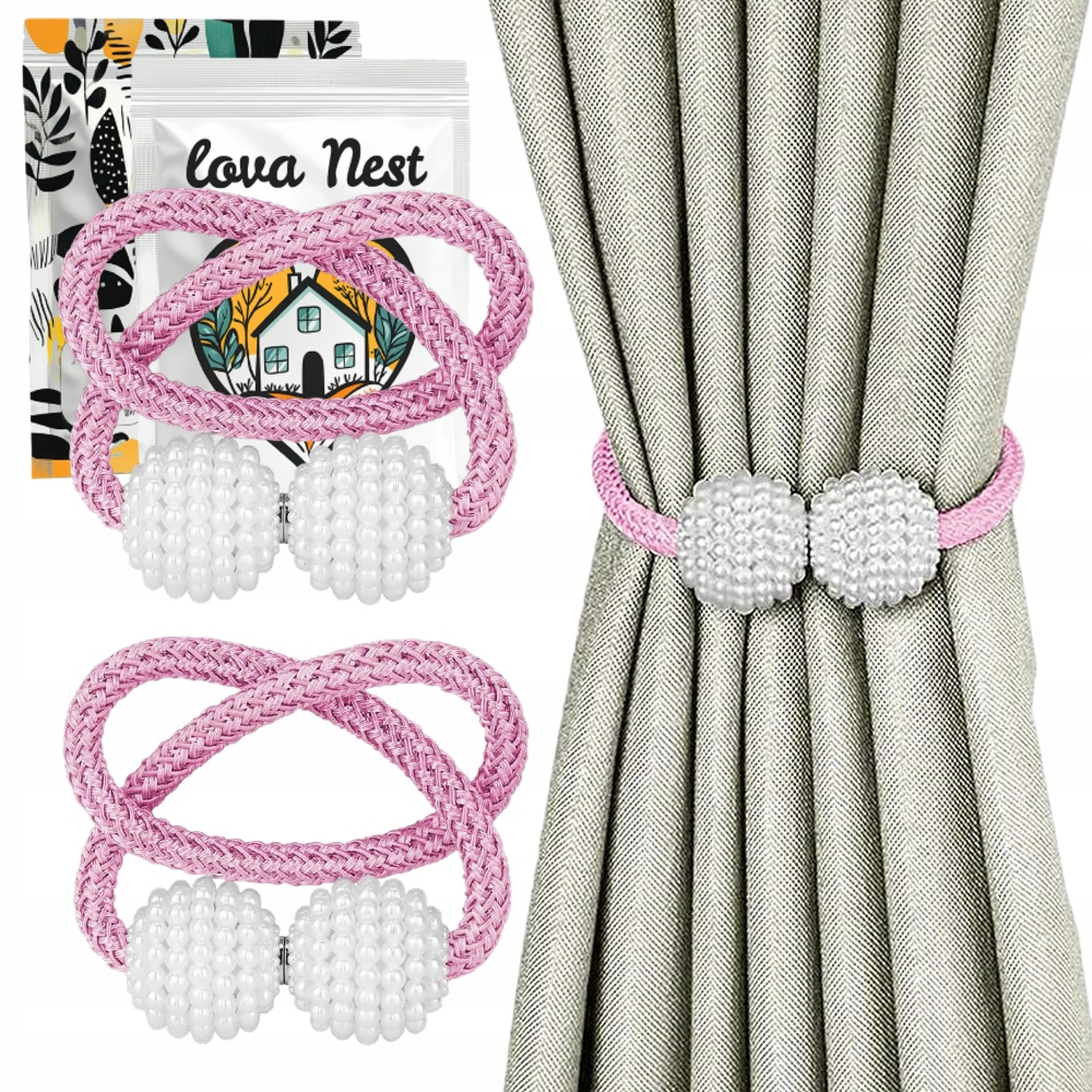 Upevňovací Závěsy Lova Nest Záclona Šňůra Pletení Boho Magnet Perly 2ks