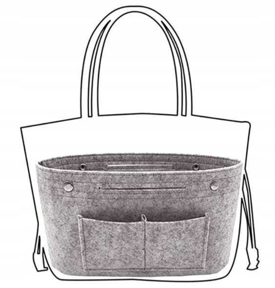 WKŁAD ORGANIZER FILCOWY DO TOREBKI FILC TORBA NA AKCESORIA DROBIAZGI Kolor szary