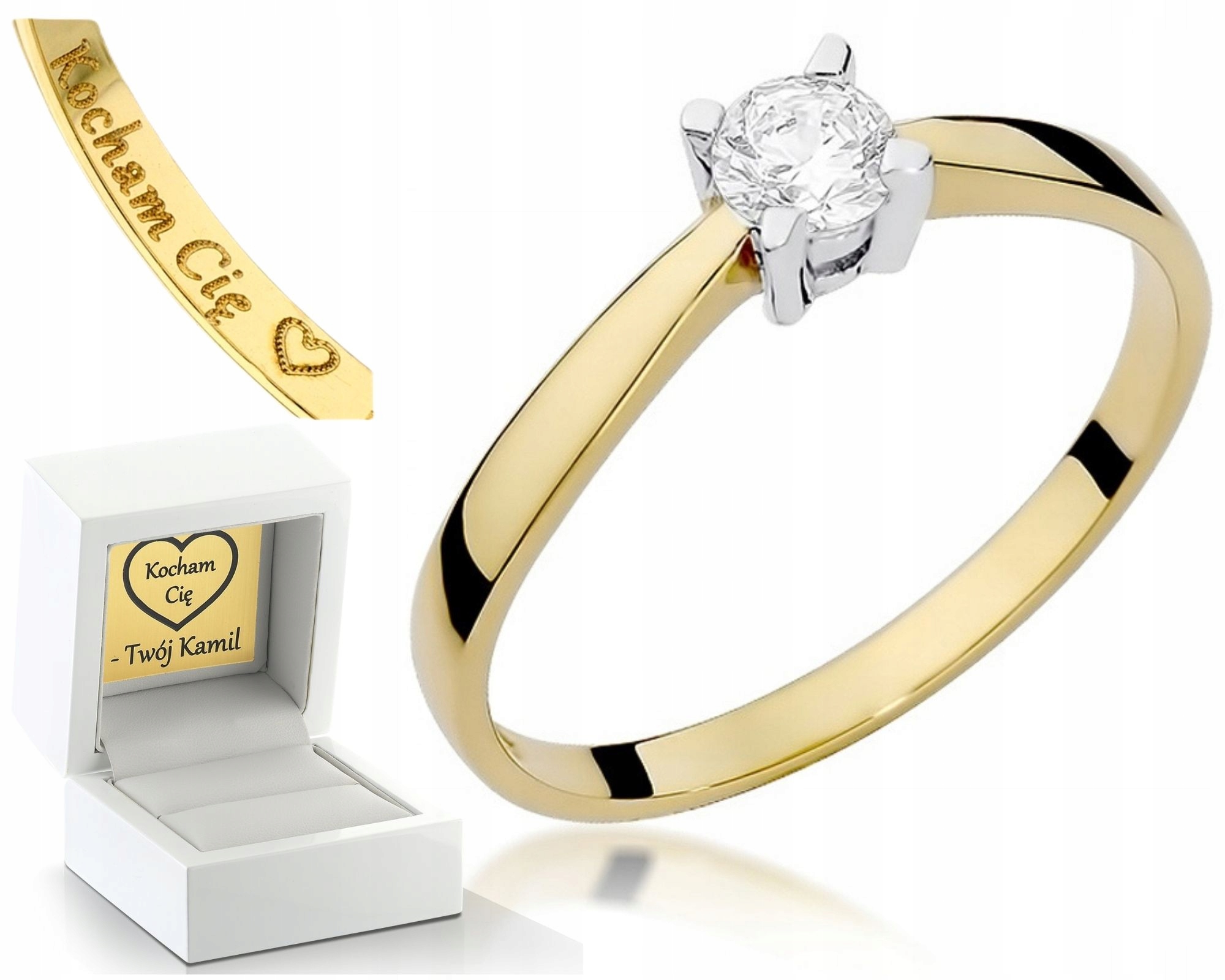 Zlatý Prstýnek S Diamantem 0,20 Ct Gravírování Pro Ženu