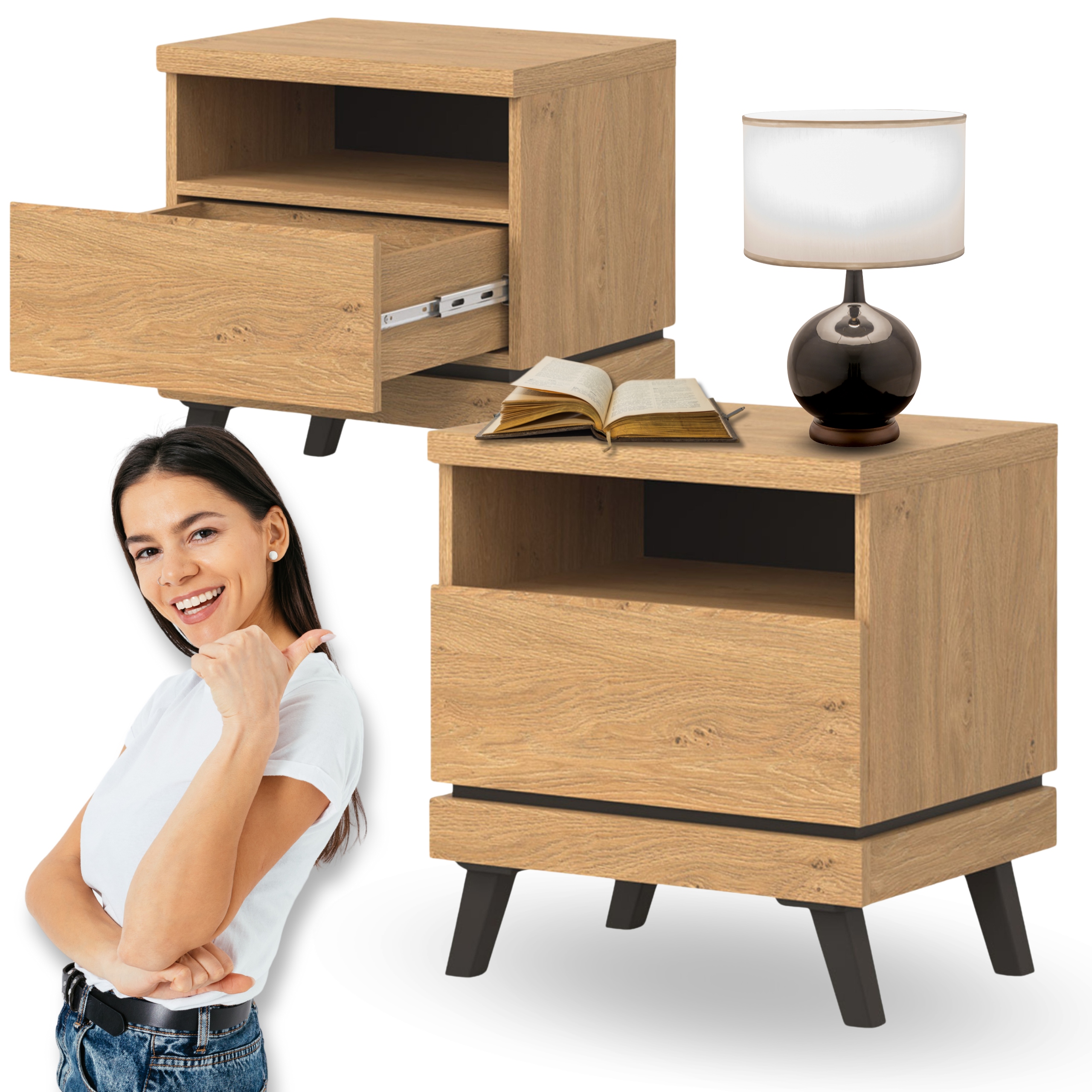 Noční Stolek Loft Dub s Zásuvkou 50 cm Cante Malý Do Ložnice Do Pokoje