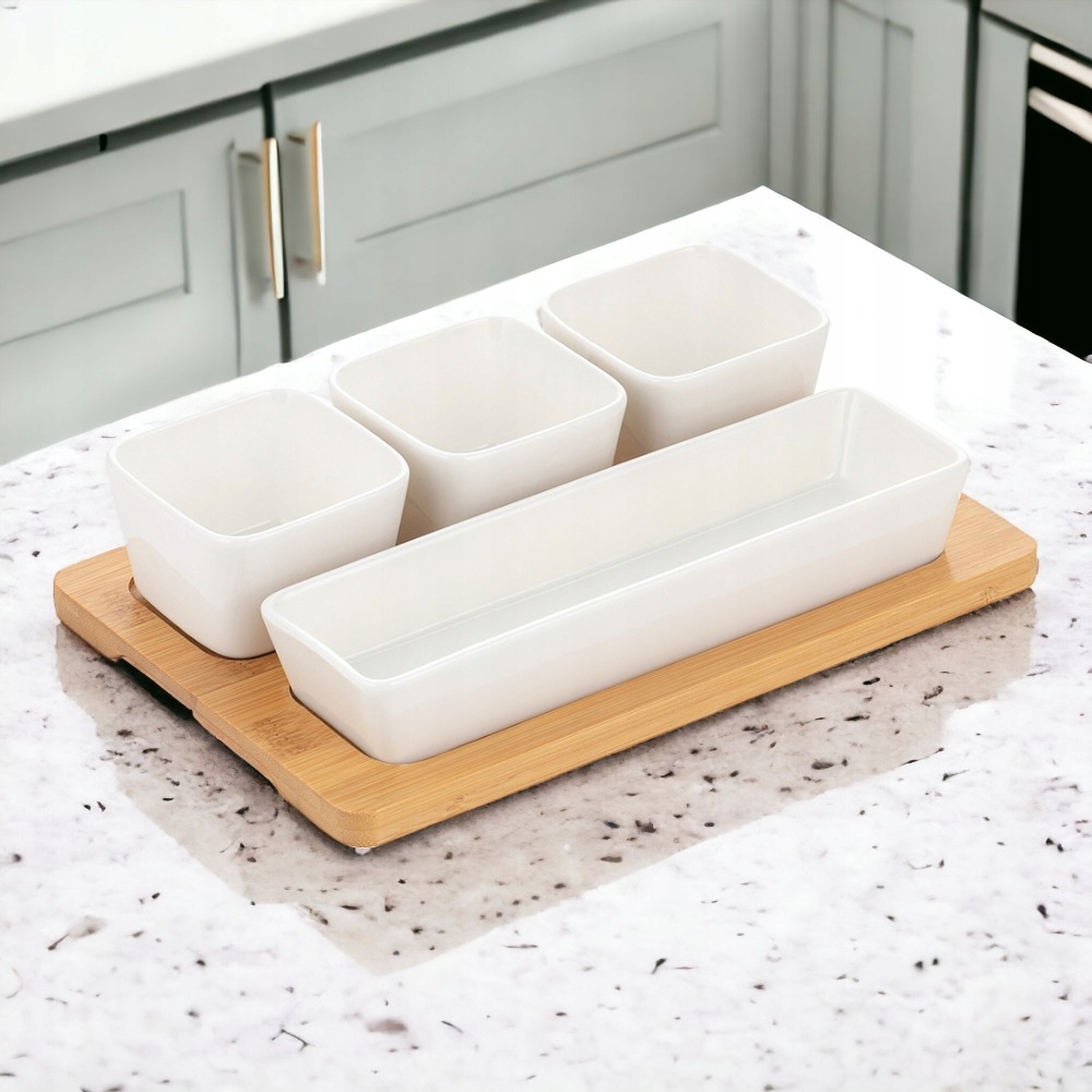 Zestaw do dipów prostokątny 4el Adria porcelana+bambus Marka Florina