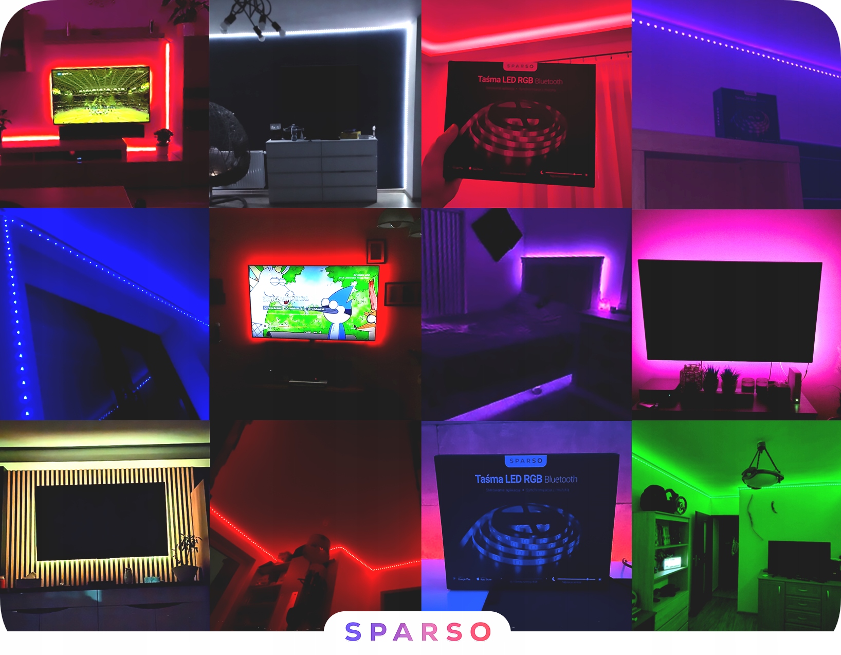 Taśma LED 10M RGB 5050 LEDY Pilot APLIKACJA Bluetooth MUZYKA Zestaw 12V SMD Marka Sparso