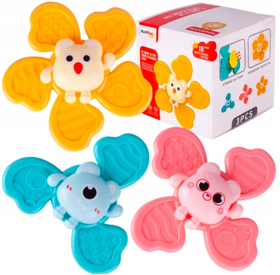 3X Fidget spinner ZABAWKA DO KĄPIELI sensoryczna z przyssawką GRZECHOTKA