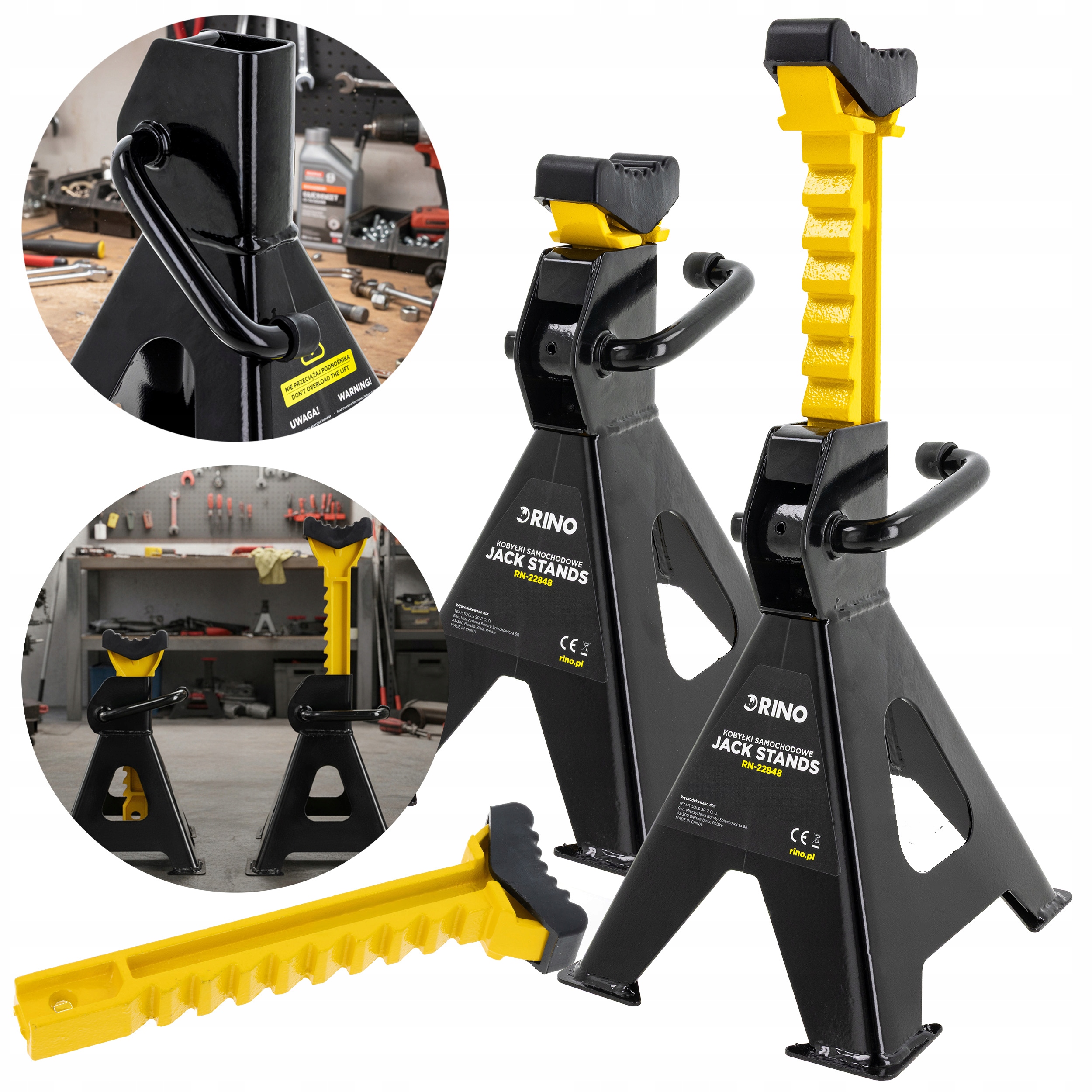 Kobyłki Samochodowe 2T Warsztatowe Podstawki Regulowane Z Gumą Rino 2SZT