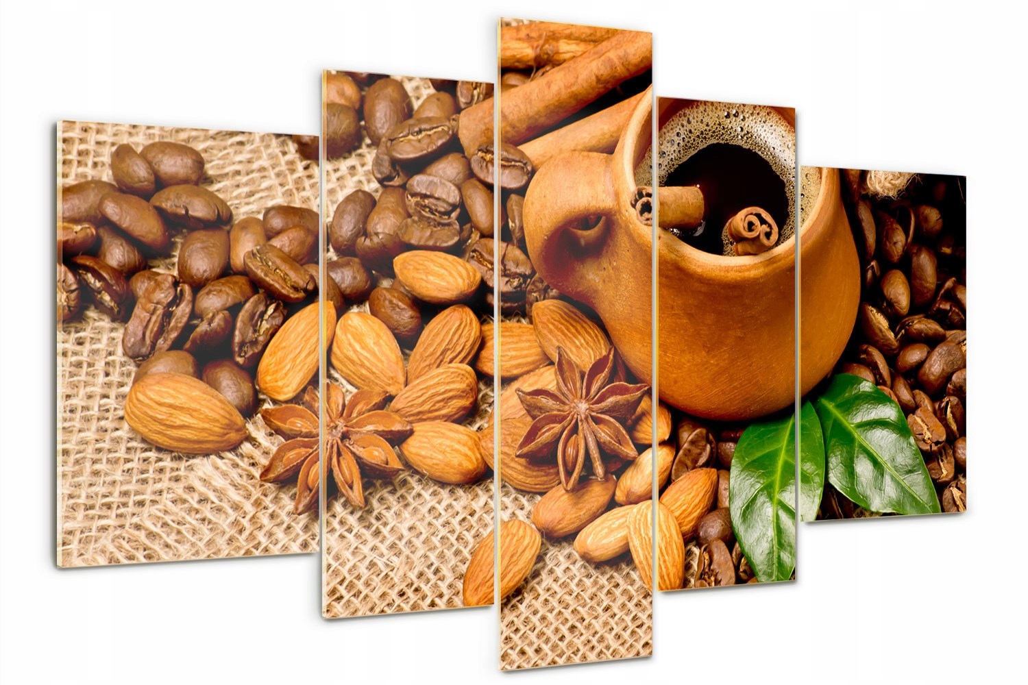 

Obraz na szkle tryptyk Ziarna kawy i kubek