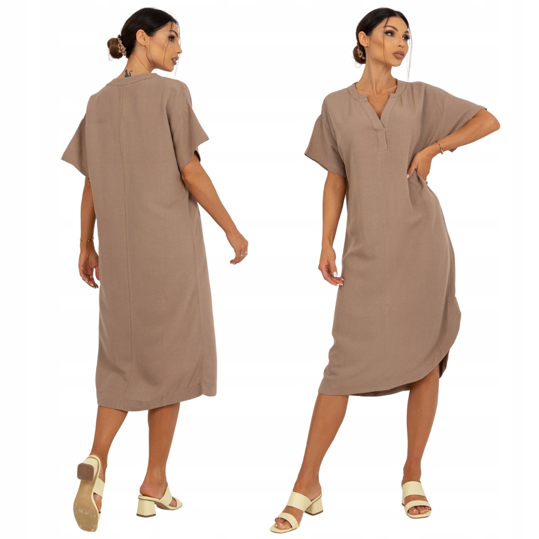 Široké lněné midi Šaty , hnědé vel. S