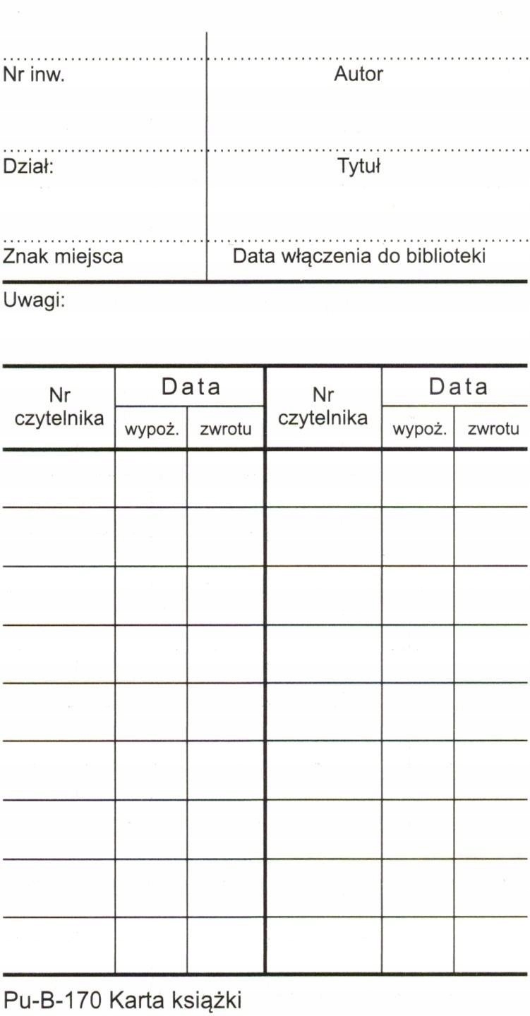 

PU-B-170 Biblioteczna Karta Książki 100/OP. A7