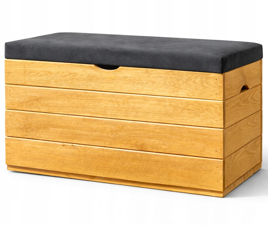 Taburet s úložným prostorem 70 cm, čalouněný sedák, dřevěná terasa, XXL