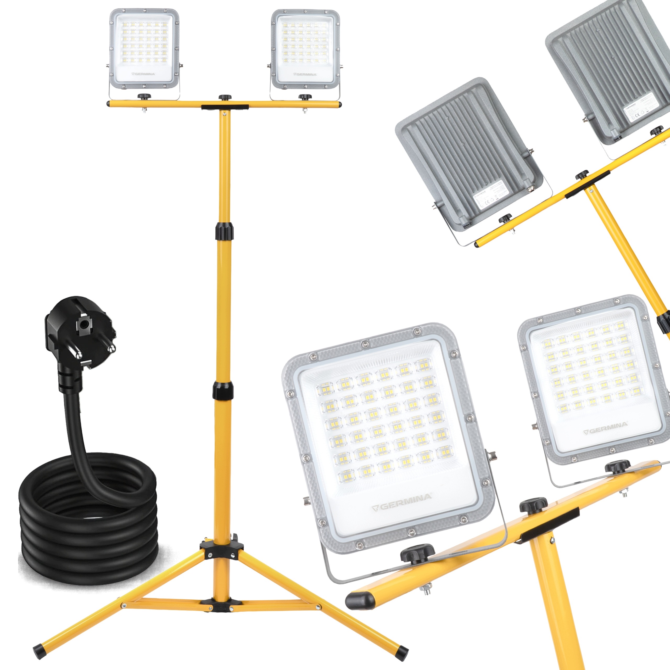 Halogen Led Stavební stativ Osvětlovač 2x 50W 10000lm lampa na stojanu