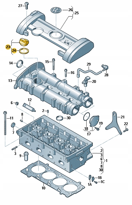 ORYG KOREK WLEWU OLEJU Z USZCZELKĄ 06B103485C AUDI VW SEAT SKODA Jakość części (zgodnie z GVO) O - oryginał z logo producenta pojazdu (OE)