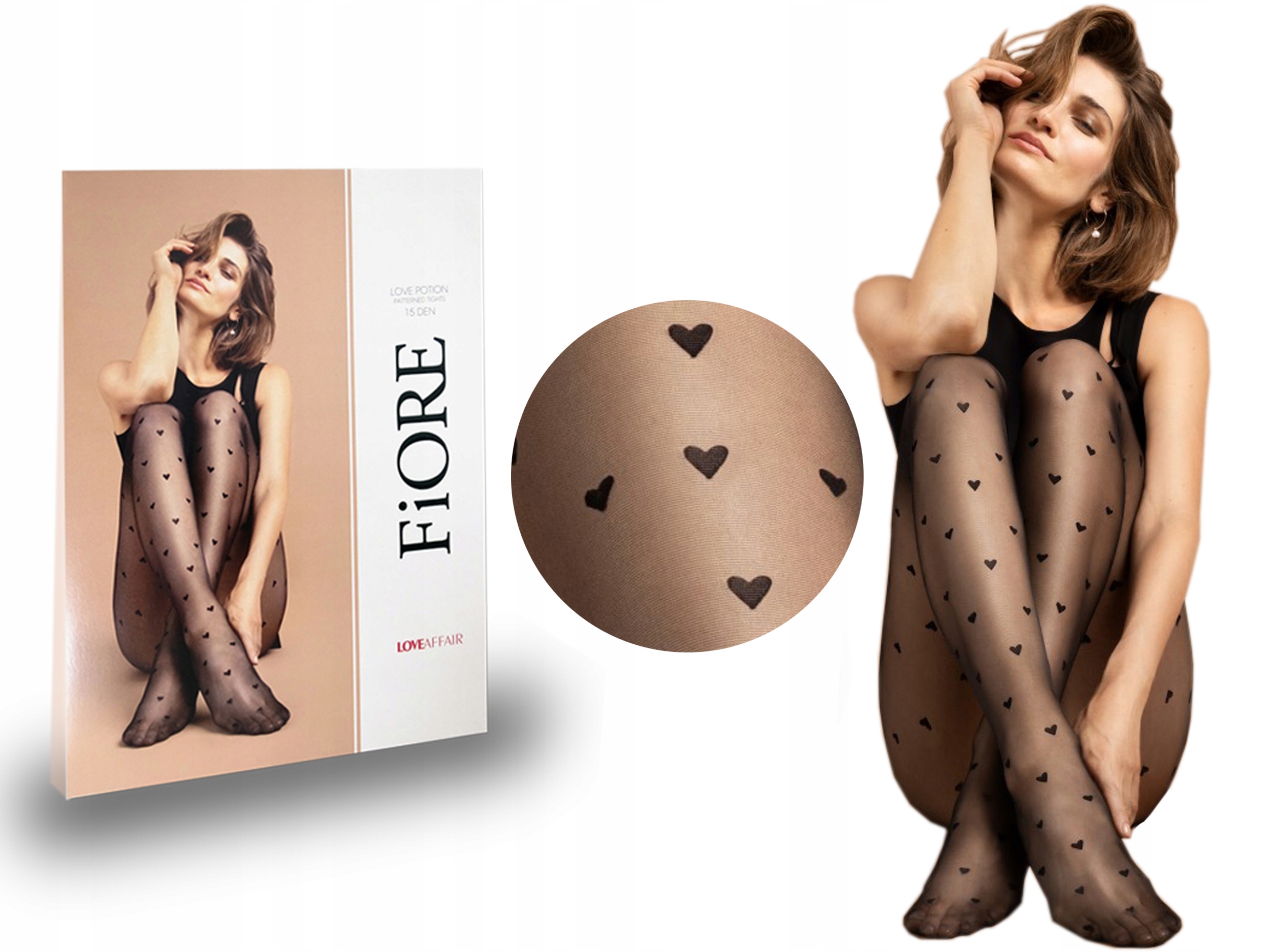 

Rajstopy Fiore Love Potion w serduszka, 15 den 3-M