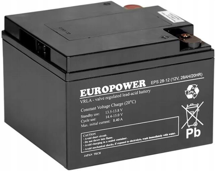 Akumulator Agm Europower serii Eps 12V 28Ah (Żywotność 8-12 lat)
