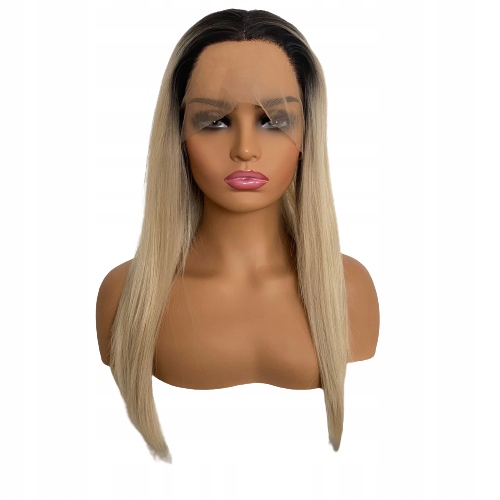 Paruka Lace Front platinová blond tmavý odrost 55 cm čepička Bonus