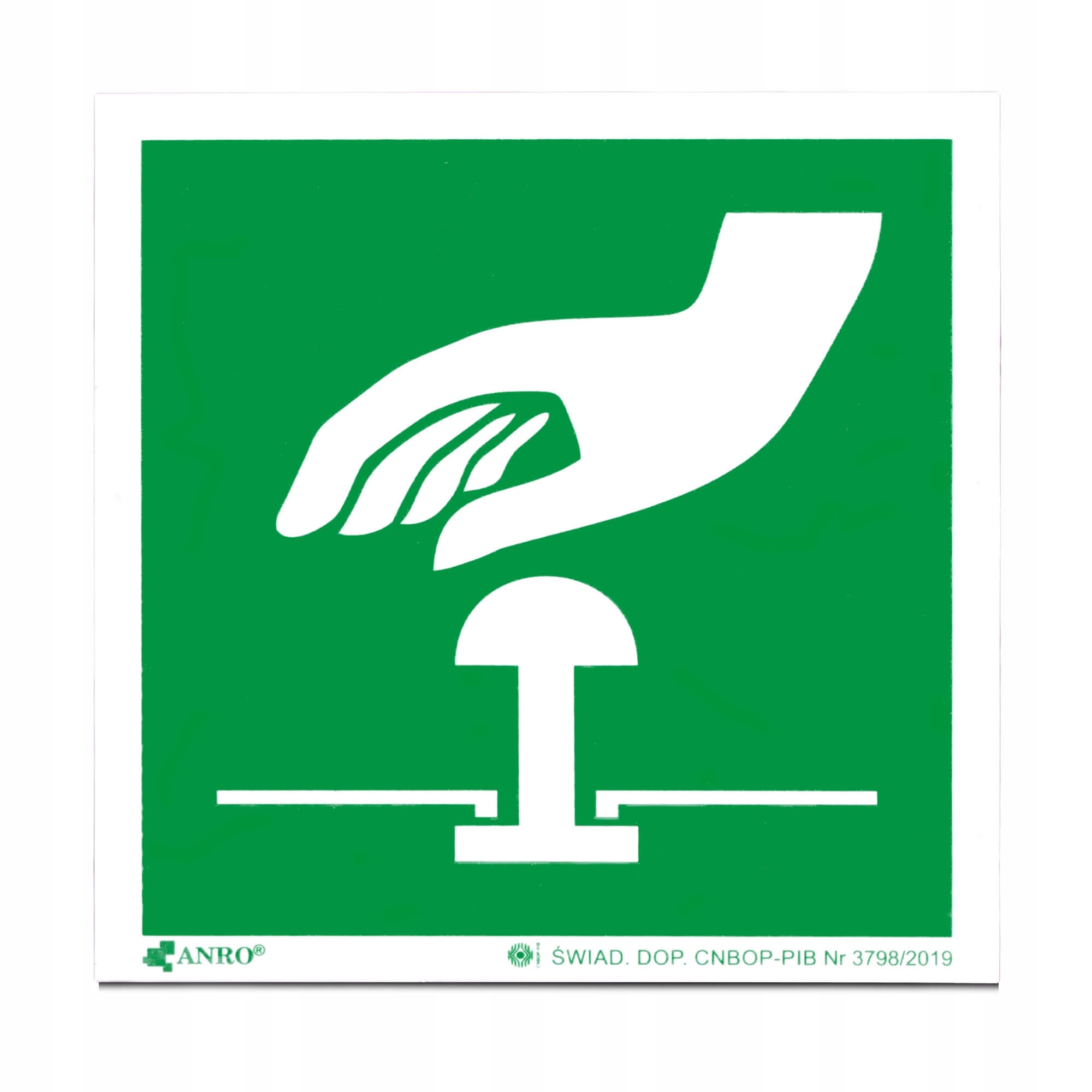 ZNAK PRZYCISK AWARYJNEGO ZATRZYMANIA BHP 15x15cm